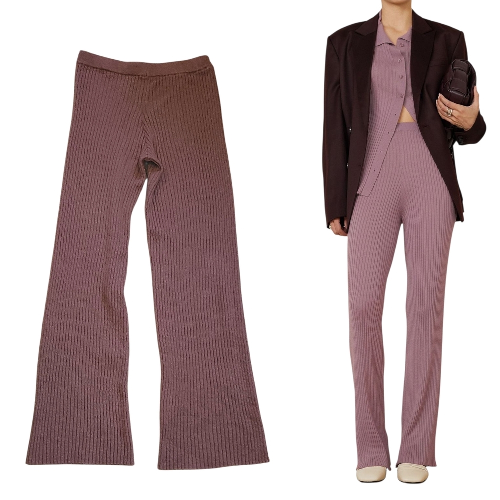 Sablyn Jordan Cashmere Rib Knit Elastic Waistband Pants Rose Mauve Pink